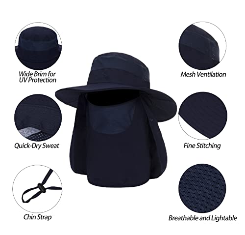 Fishing Hat for Men, Outdoor 3 in 1 Sun Hat Summer Safari Boonie Cap - color: Navy
