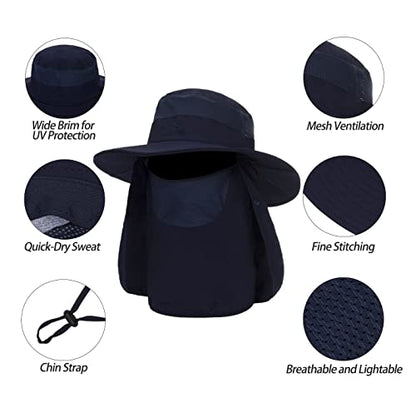 Fishing Hat for Men, Outdoor 3 in 1 Sun Hat Summer Safari Boonie Cap - color: Navy