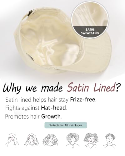 Lvaiz Womens Satin Lined Baseball Cap Washed Cotton Adjustable Dad Hat - color: Beige