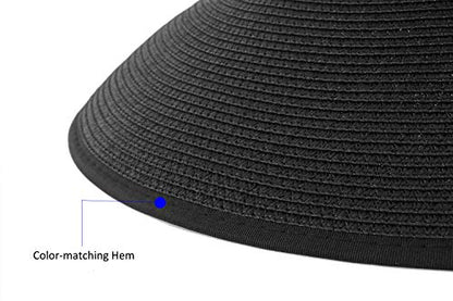 Women Sun Visors Foldable Straw Hats Summer Beach Packable Hat Floppy Wide Brim Cap Deep Style, Adjustable Size - color: Black 3