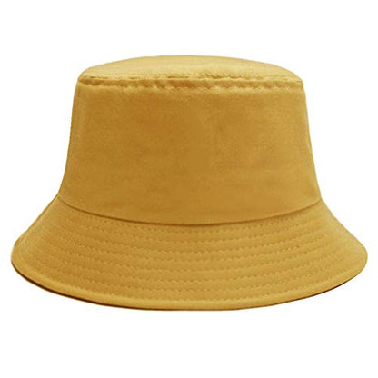 Bucket Hat for Women Men, Reversible Cotton Summer Sun Beach Cap Solid Color Style - color: A-apricot