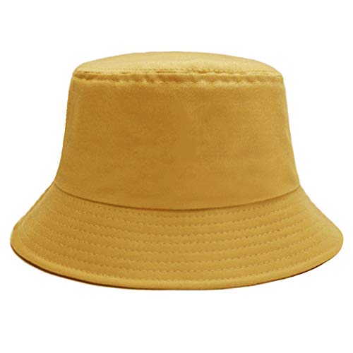 Bucket Hat for Women Men, Reversible Cotton Summer Sun Beach Cap Solid Color Style - color: A-apricot