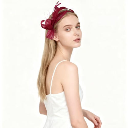Fascinators Hats for Women, Fascinator Headband Tea Party Hat - color: Wine Red