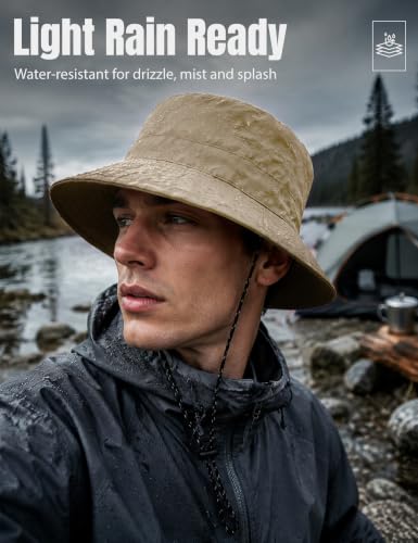 Durio Bucket Hat for Men Women, Waterproof Rain Sun Hat for Outdoor Travel - color: Khaki