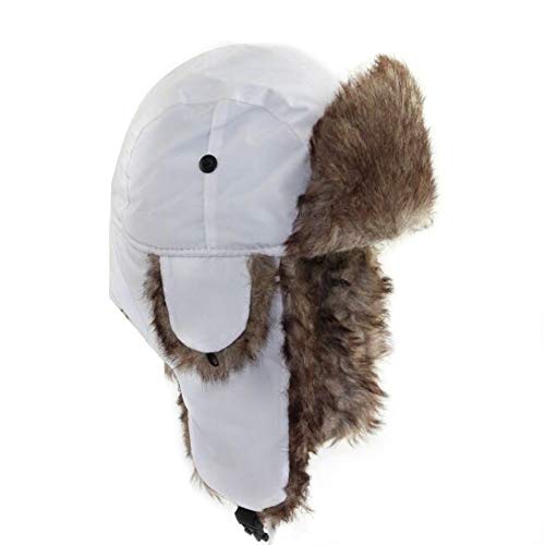 Winter Trapper Hat Unisex Russian Ushanka Trooper Aviator Hats for Women Men Snow Eskimo Hat with Ear Flaps for Cold Weather - color: White1