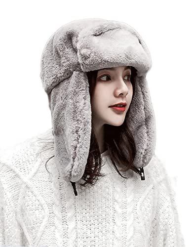 MioCloth Faux Fur Winter Earflap Russian Ushanka Hat - Fur Lined Winter Cap - color: Grey