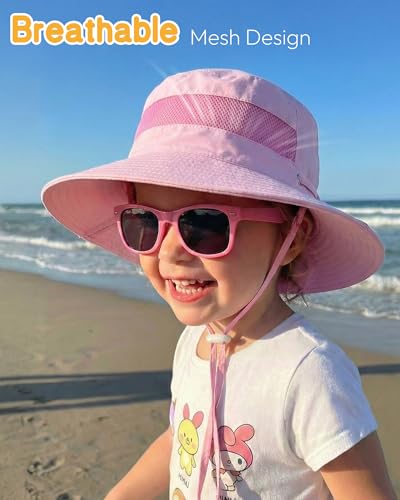 HONGTEYA Baby Toddler Sun Hat, Summer Mesh Bucket Beach Hat for Boys Girls - color: White + Pink, size: 2-8 Years