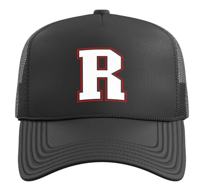 Initial R Monogram R Letter R Capital Alphabet Trucker Hat with Adjustable Mesh Back - color: Black