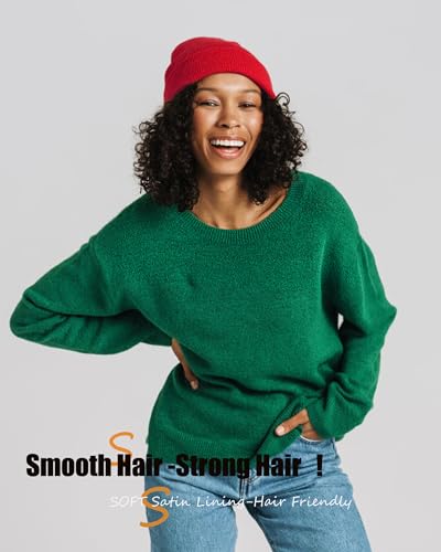 Satin Lined Knit Beanie Hat-100% Cotton Winter Hats for Women Men - color: 1-red