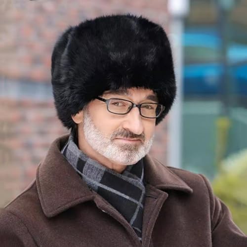 Men Winter Trapper Hat Faux Fur Russian Trooper Hat Furry Ushanka Hat Warm Dad Hat Outdoor Windproof Hunting Ski Cap - color: Black