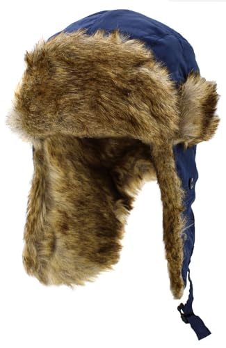 Wool Blend Aviator Trapper hat Trooper Ear Flaps Ushanka Eskimo Russian Warm Winter Cold… - color: Navy Classic Solid