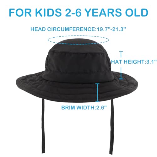 Connectyle Kids Sun Hat for Boys Girls Wide Brim Bucket Hat UPF 50+ Sun Protection Hat Breathable Summer Beach Hat - color: Black