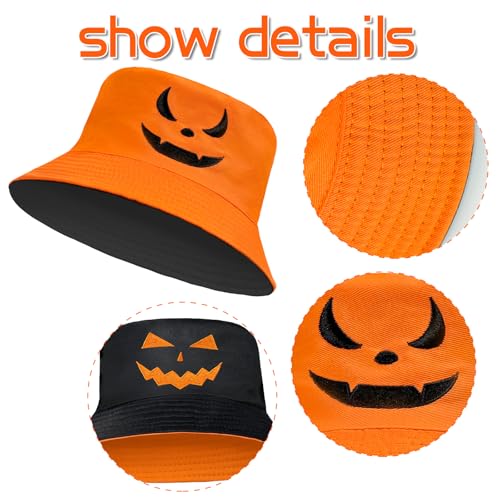 Halloween Bucket Hat for Women Men Unisex Pumpkin Hat Reversible Sun Cap Outdoor Fisherman Hat