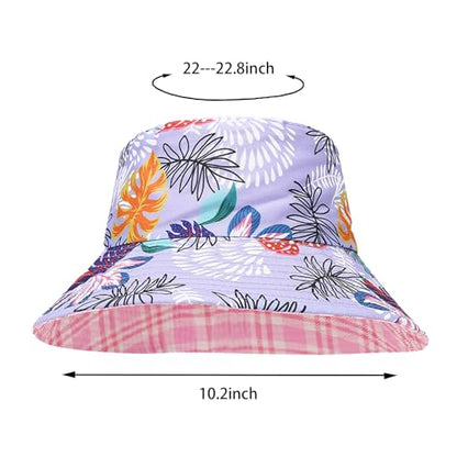 Bucket Hat for Women Men, Cotton Reversible Double Side Wear Sun Hats Beach Fisherman Hat - color: Checkered Print Purple