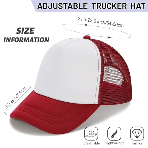 Ultrafun 10 Pack Trucker Hat Mesh Sublimation Blank Hats Adjustable Baseball Caps Hats for Men Women - color: Wine Red White