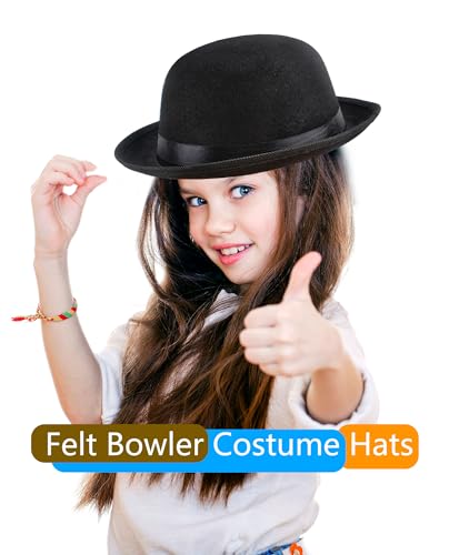 4 Pack Kids Bowler Hats Black Derby Hat Bowler Top Hat Costume Accessories for Child Boys Girls Halloween Party Dress up