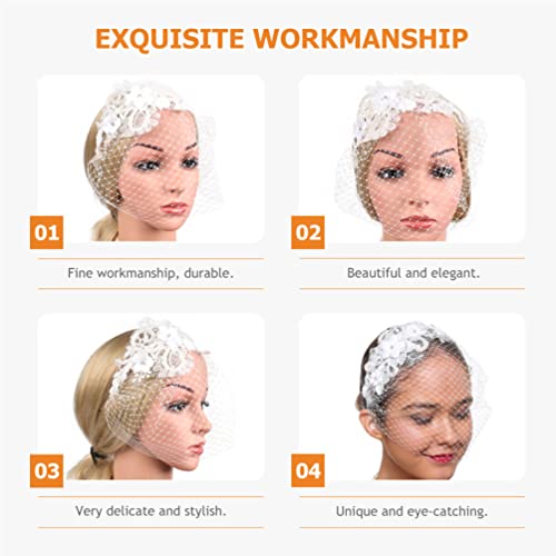 Beaupretty Womens Fascinators Hat Bridal Wedding Veil Mesh Lace Headband Tea Party Headwear Fascinator Veil Headband - color: White