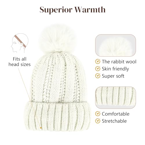 Flufymooz FLmaozi Beanie Wig, Hat Hair Extension Long Wavy White Hat Wig with Faux Fur Pom Hat, wig hat Attached 20 Inch Synthetic Hairpiece for Women Girls Winter (Light Blonde with White Blonde) - color: White Hat-light Blonde With White Blonde Highligh