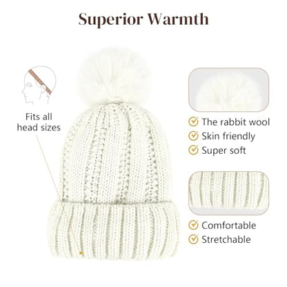 Flufymooz FLmaozi Beanie Wig, Hat Hair Extension Long Wavy White Hat Wig with Faux Fur Pom Hat, wig hat Attached 20 Inch Synthetic Hairpiece for Women Girls Winter (Light Blonde with White Blonde) - color: White Hat-light Blonde With White Blonde Highligh