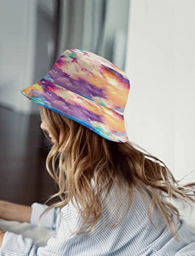 WIRESTER Reversible Bucket Hat Unisex Girl Women Men for Summer Outdoor Travel - color: Bright Pastel Galaxy