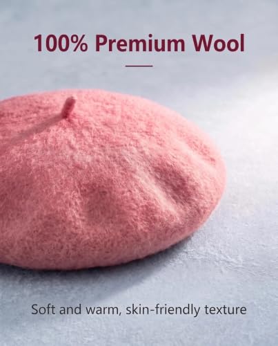 French Beret Hats for Women Men - Classic Wool Beanie Winter Cap - color: Pink