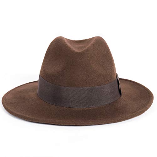 FORBUSITE Wool Felt Wide Brim Fedora Hats for Women Men - color: Brown, size: Medium