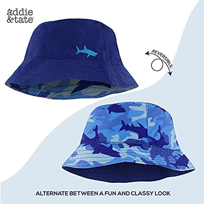 Kids Bucket Hat for Girls & Boys, Packable Fun & Cool Reversible Beach Sun Teen Toddler Bucket Hat - Ages 3-14 Years - color: Blue/Camo Shark, size: 3-7 Years