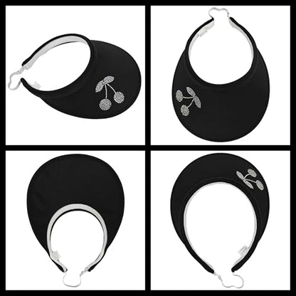 2 Pack Sun Visors Women Wide Brim Clip on Summer Hats Adjustable UV Protection - color: Cherry-black,khaki