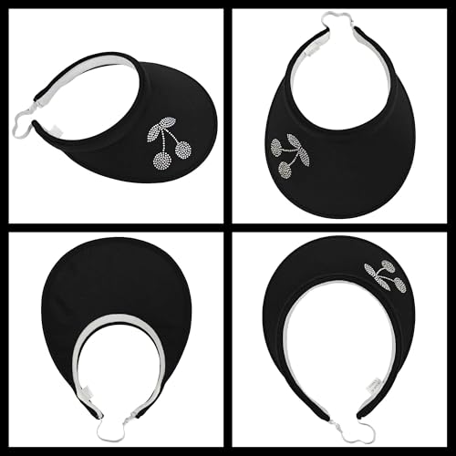 2 Pack Sun Visors Women Wide Brim Clip on Summer Hats Adjustable UV Protection - color: Cherry-black,khaki