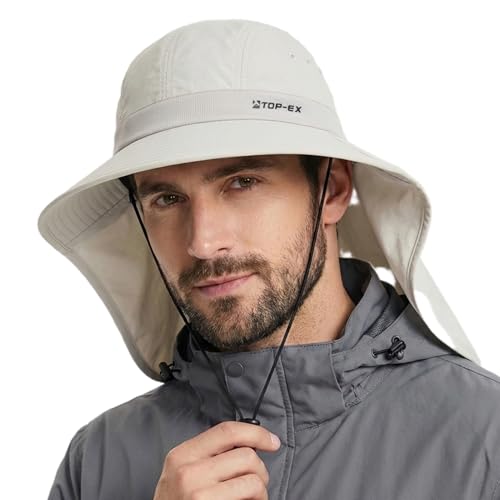 TOP-EX UPF 50+ Cooling Wide Brim Sun Hat for Men with Neck Flap, Packable - color: Glacier Grey, size: Large-X-Large
