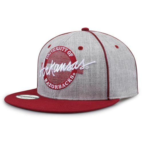 The Game NCAA Licensed, Arkansas Razorbacks Flat Brim Snapback Hat - color: Grey/Circle