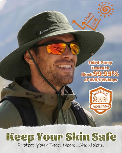 Camptrace Wide Brim Sun Hats for Men Hiking Fishing Outdoor Bucket Hat - color: Green