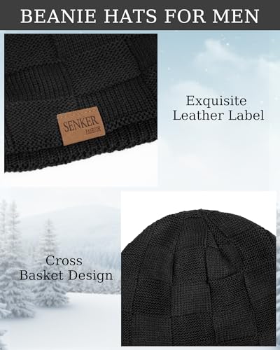 Senker Fashion 2 Pcs Winter Slouchy Beanie Hats for Men, Warm Mens Beanies - color: Black Brown