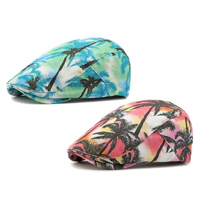 2 Pack Men's Plaid Cotton Flat Newsboy Ivy Cabbie Golf Gatsby Cap Hat - color: 932rb