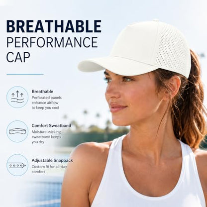 5 Panel Baseball Cap Quick Dry Mesh Snapback Hat for Women Men - color: Offwhite