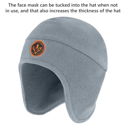 BASSDASH Unisex Soft Fleece 2-in-1 Hat with Mask Ear Flap - color: Light Grey