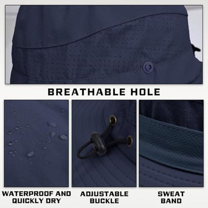 Sun Hats for Men Women, UPF 50+ Protection Fishing Hat with Neck Flap - color: Navy