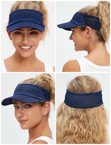 vidsel Sport Sun-Visor Hat Men Women, Summer UV Protection Stretchy Visor - color: Navy Blue