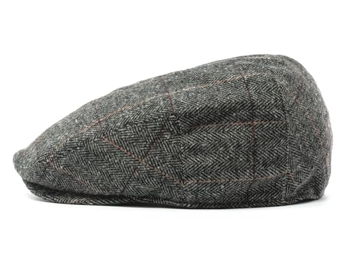 Men's Classic Patchwork Herringbone Checker Plaid Newsboy Ivy Hat Flat Cap - color: Gray Plaid, size: Large-X-Large