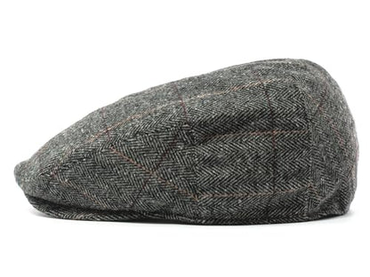 Men's Classic Patchwork Herringbone Checker Plaid Newsboy Ivy Hat Flat Cap - color: Gray Plaid, size: Large-X-Large