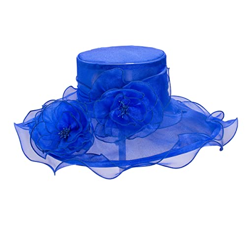 Lawliet Womens Dressy Wide Brim Church Wedding Occasion Sun Hat A613 - color: Royal Blue