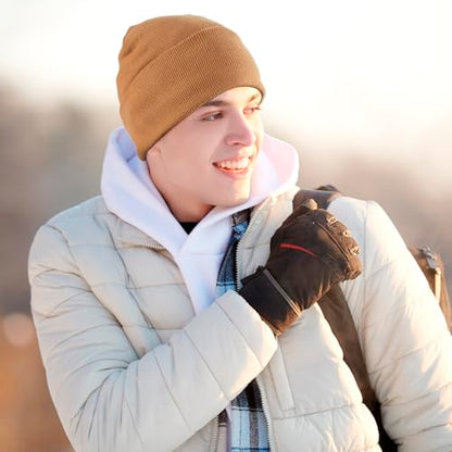 Ocatoma Winter Beanie for Men Women Cuffed Thick Knit Ski Hats Fleece Lined - color: Brown