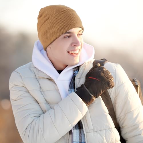 Ocatoma Winter Beanie for Men Women Cuffed Thick Knit Ski Hats Fleece Lined - color: Grey