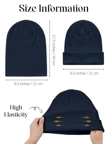2 Packs Unisex Cotton Beanie Hats Winter Soft Warm Slouchy Knit Beanies Cuffed Skull Cap for Men Women - color: Black, Navy