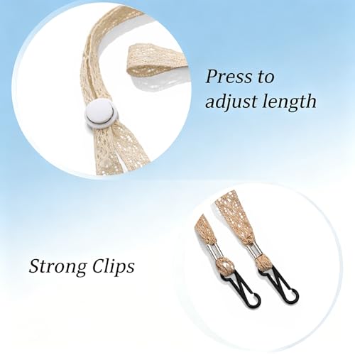 2PCS Adjustable Hat Strap Clips, Sun Hats Chin Strap Replacement, Windproof Adjustable Wide Lace Chin Cord for Sun Hats, Fisherman Hats, Boonie Hat, Wide Brim Fishing Hat Beige, Black