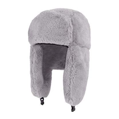 MioCloth Faux Fur Winter Earflap Russian Ushanka Hat - Fur Lined Winter Cap - color: Grey