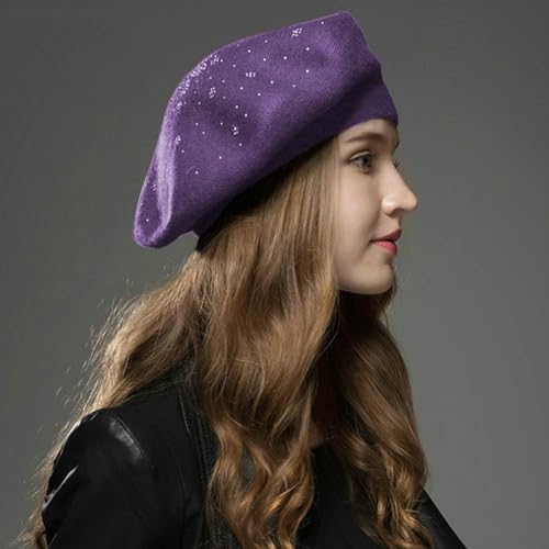 Sumolux Women Beret Hat French Beret Beanie Cap Classic Solid Color - color: Purple, size: One Size