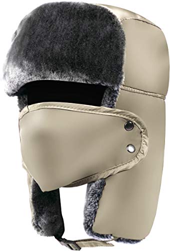 Trapper Hat Winter Hats for Men Trooper Hunting Ski Hat Women Ear Flap Windproof Mask - color: Beige