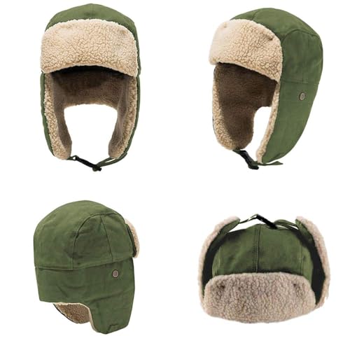 Peicees Trapper Hat with Fur Ear Flaps Russian Ushanka for Men Women Winter Snow Hat for Cold Weather Aviator Cap Warm - color: Green