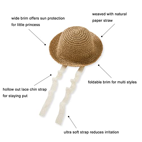 pureborn Baby Toddler Girls Straw Sun Hat Summer Beach Hat - color: Brown-1, size: 6-24 Months